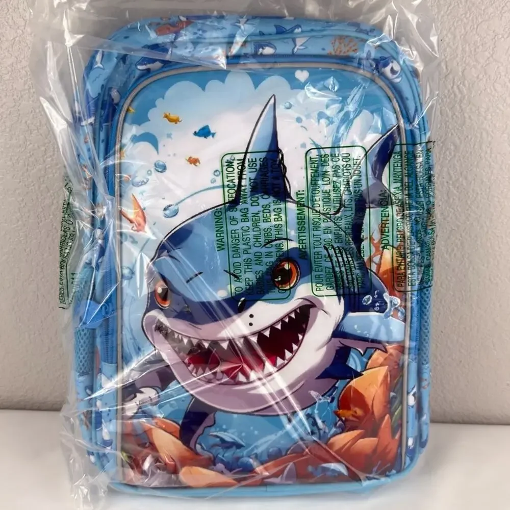 NWOT CCJPX 3PCS Shark Backpack for Boys, 16 Inch Kids Water Resistant Preschool
